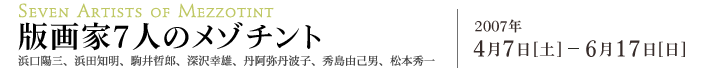 版画家7人のメゾチント 浜口陽三、浜田知明、駒井哲郎、深沢幸雄、丹阿弥丹波子、秀島由己男、松本秀一
 2007年4月7日から6月17日まで