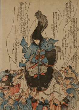 《鯰を押さえる鹿島大明神》安政2（1855）年頃　当館蔵（気谷コレクション）